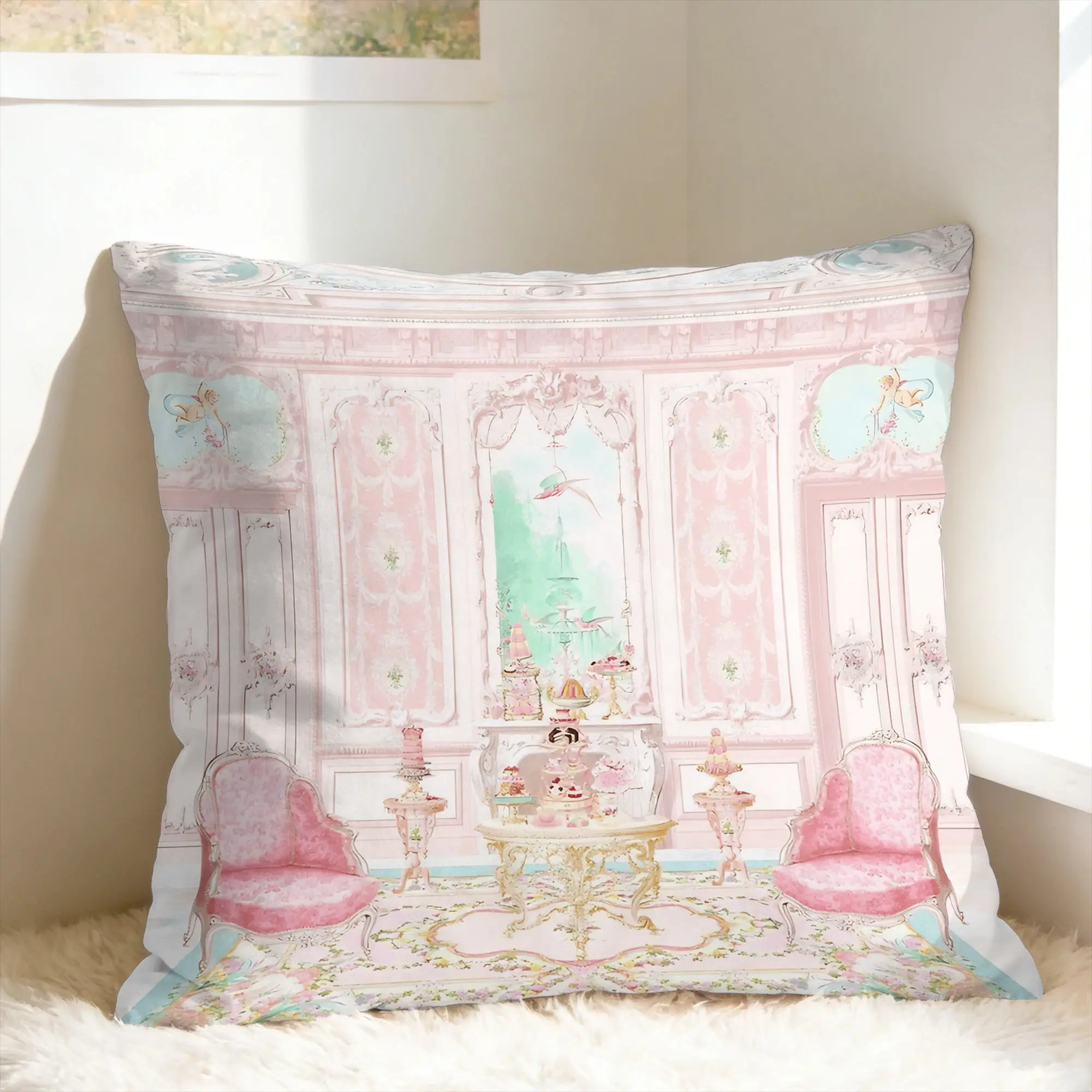 Marie Antoinette Afternoon Tea In French Paris Pillowcases Retro Trendy Pillow Case For Chair Sofa Home Decor Print Pillow Cover