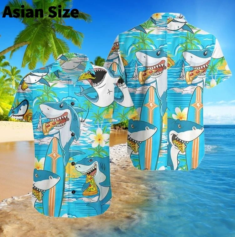 Sommer Shark Hawaii Shirt für Männer Frauen Aloha Sommer Strand Shirts Shark Kurzarm Button-Down-Shirts Tropical Beach Party Top