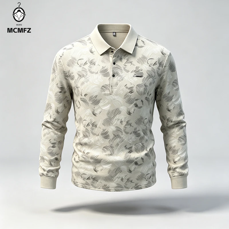 Business Casual Mens Long Sleeve Polo Shirts Elastic Breathable Fabric Slim Fit Design Suitable For Daily Social Occasions