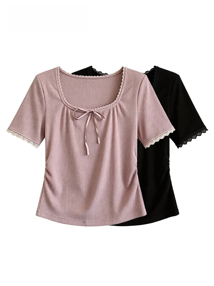 

plus Size Women's Short Sleeve T-Shirt Summer New Style Casual Versatile French Style Cotton Polyester Blend Regular Fit Top