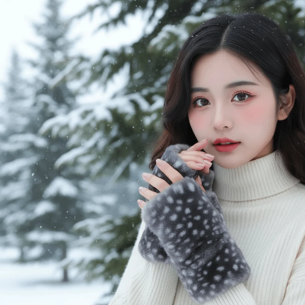 Thickened Fingerless Furry Gloves Elastic Cuff Fleece Lined Faux Fur Handwarmer Skin Friendly Fluffy Texture Wrist Sleeve