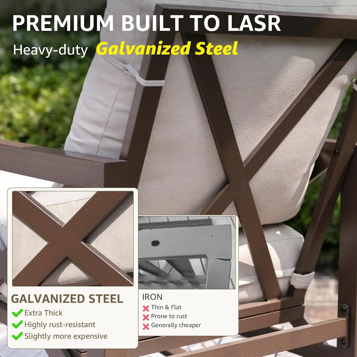 3 Piece Patio Rocking Bistro Set, 6.5'' Thick Cushions | 2 Rockers & 1 Metal Coffee Table, 2 Pack Waterproof Patio Chair