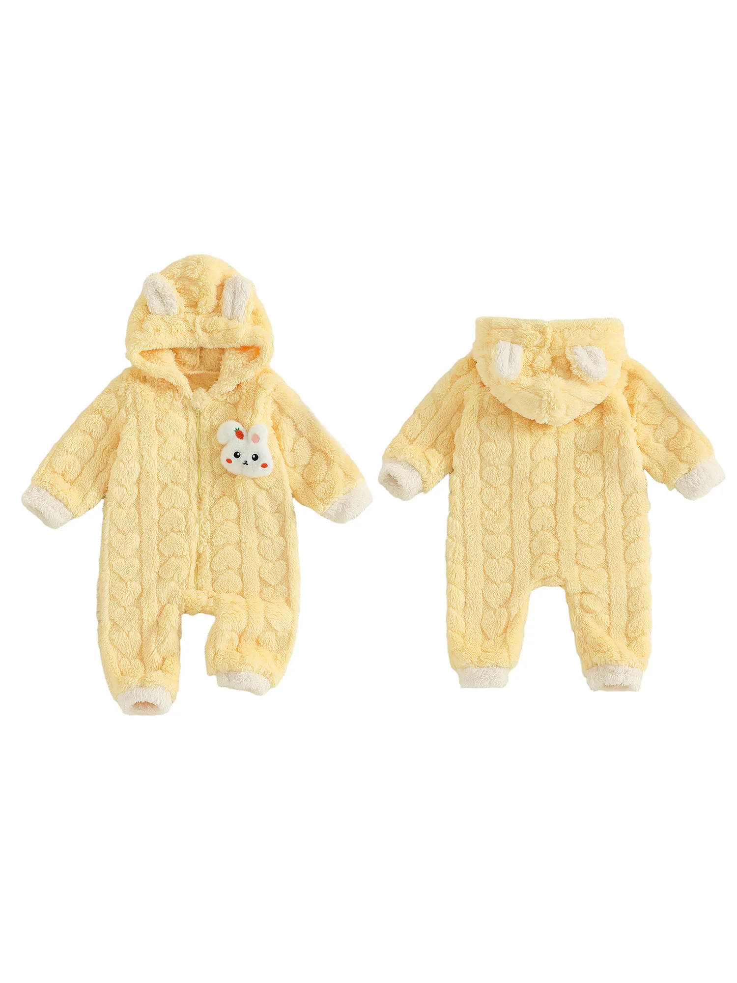 Adorable Infant Fleece Jumpsuit with Bear Ears Hoodie Warm Winter Outfit Zip Up Footed Snowsuit for Baby Boy or Girl