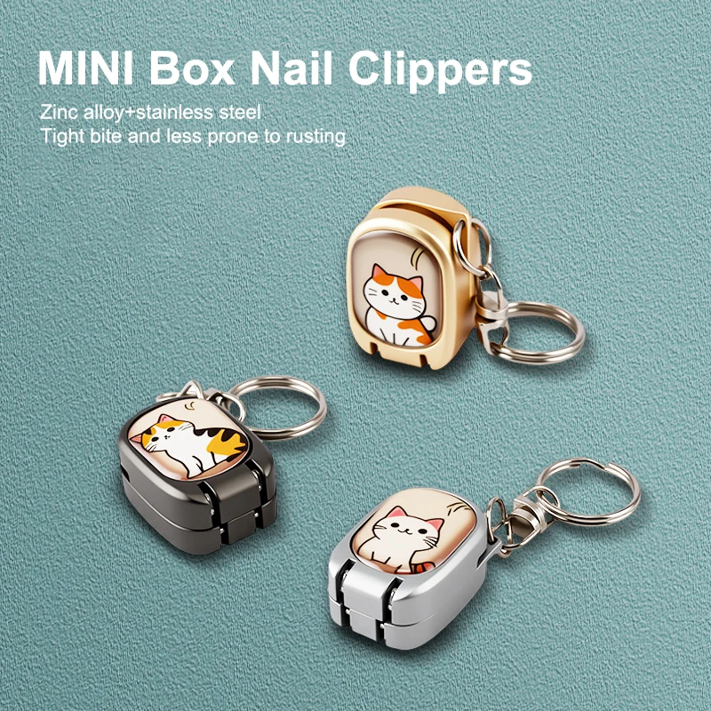 Portable Foldable Stainless Steel Keychain Exquisite Kitten Nail Clipper Travel Nail Scissors Cutter Rotary Toenail Trimmer