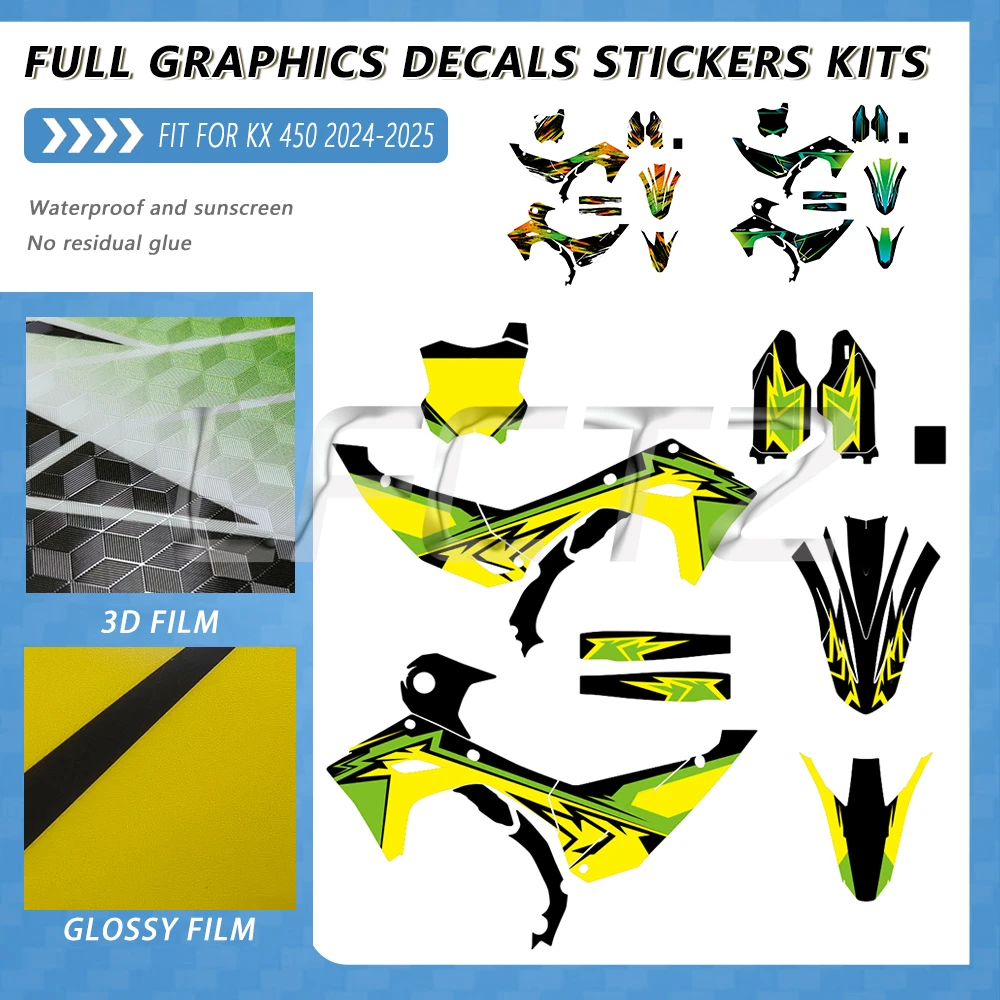 Motorcycle Stickers Fit for Kawasaki KX450 KX450F 2024 2025 KX250 KX250F 2025 2026 KXF250 KXF450 Full Decor Graphics Decals Kit