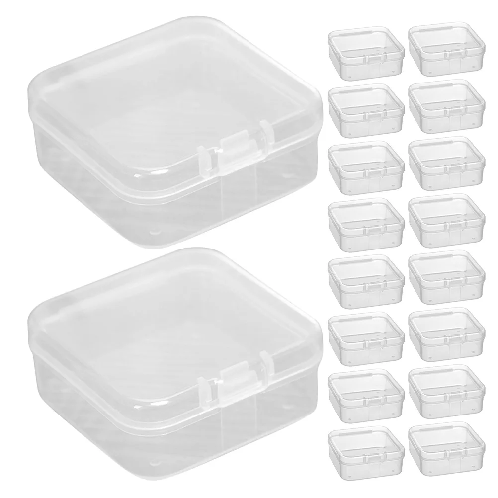 

55Pcs Transparent Mini Storage Boxes Square Plastic Clear Small Organizer Containers for Jewelry Beads Craft Supplies