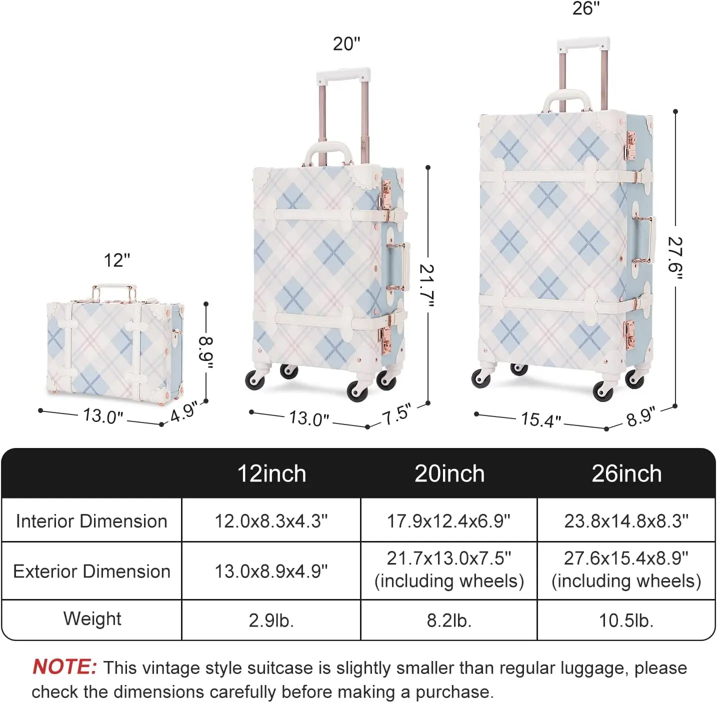 3 Piece Vintage Suitcase Set, 26