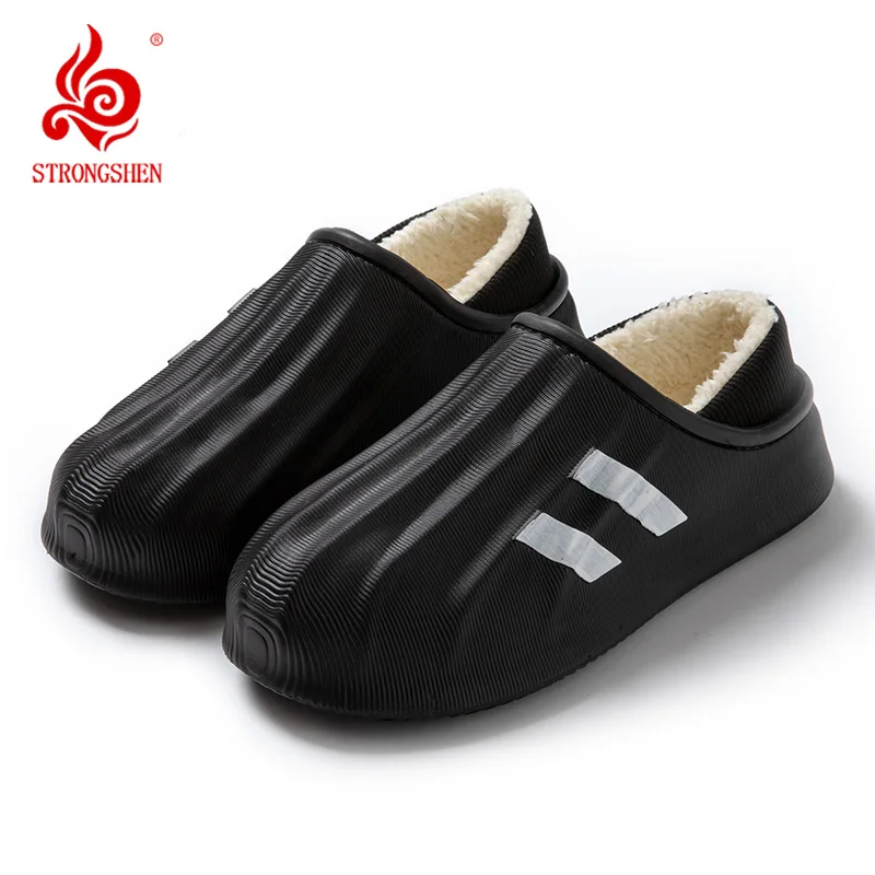 

STRONGSHEN Winter Slippers Men Warm Shoes Waterproof Couple Non-Slip Plush Cotton Shoes Indoor Platform Home Slippers Footwear