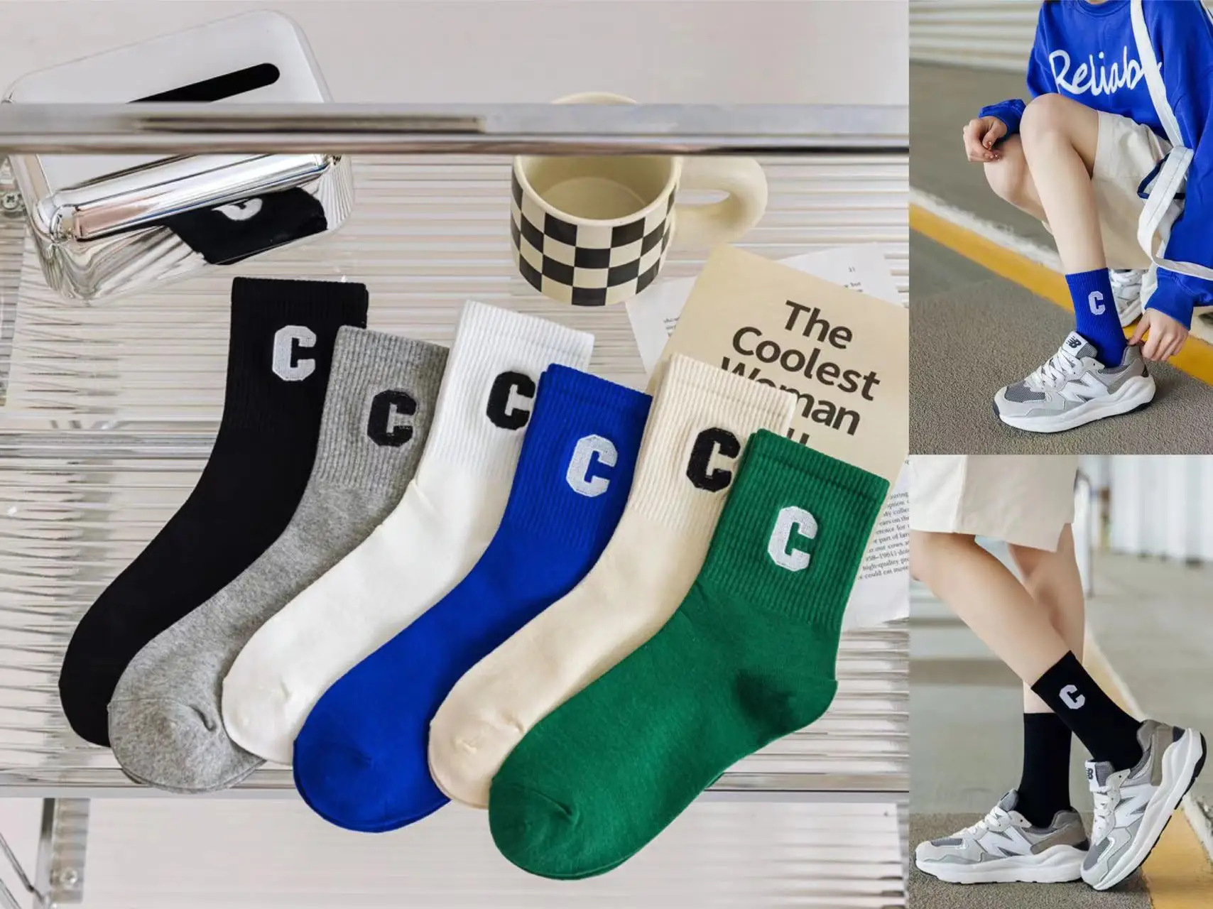 The new letter C Korean trend in the tube cotton socks fashion simple style