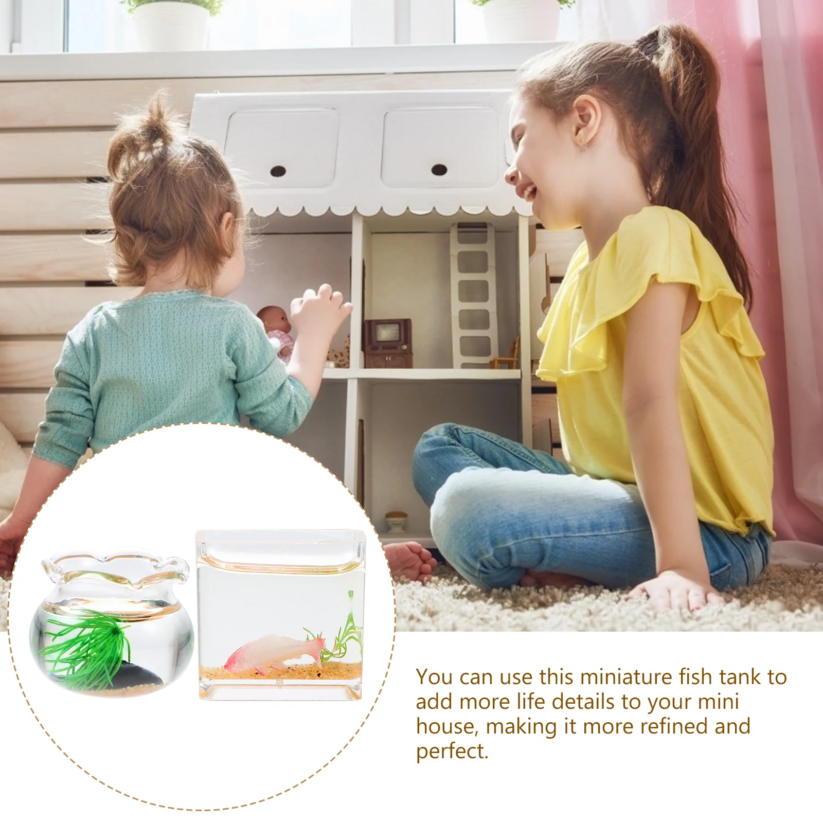 2 Buah Miniatur Tangki Ikan Dekorasi Aksesori Rumah Mini Desain Realistis Hadiah Akrilik Tahan Lama untuk Anak-anak Dekorasi Rumah Yang Halus