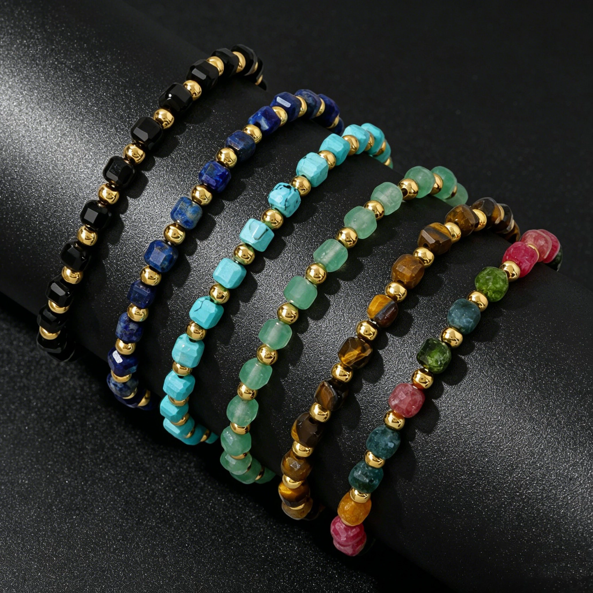 Pulsera de cuentas de piedra natural facetada estilo bohemio, pulsera cuadrada azul de lapislázuli y ojo de tigre, joyería de energía curativa para mujeres y hombres