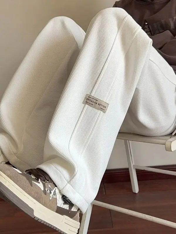 

Loose Drawstring Sports Pants Color Wide Leg Casual Trousers for Men Printed Polyester Fiber Autumn Winter Fashion