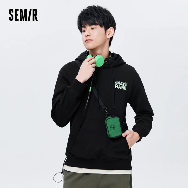 Semir Men hoodies  Autumn New Fashion Casual Hit Color Checkerboard Print Pullover Hooded Top Fashionable Design Sweater for Men