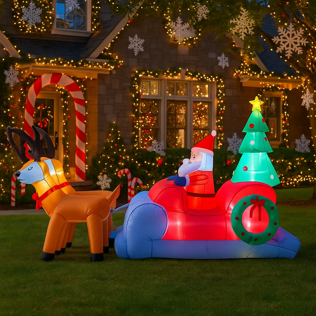2.6M/8.5FT Opblaasbare Kerstman Rendier Slee Lichten LED Home Decoraties Speelgoed Yard Xmas Ornamenten Vakantie Decor levert