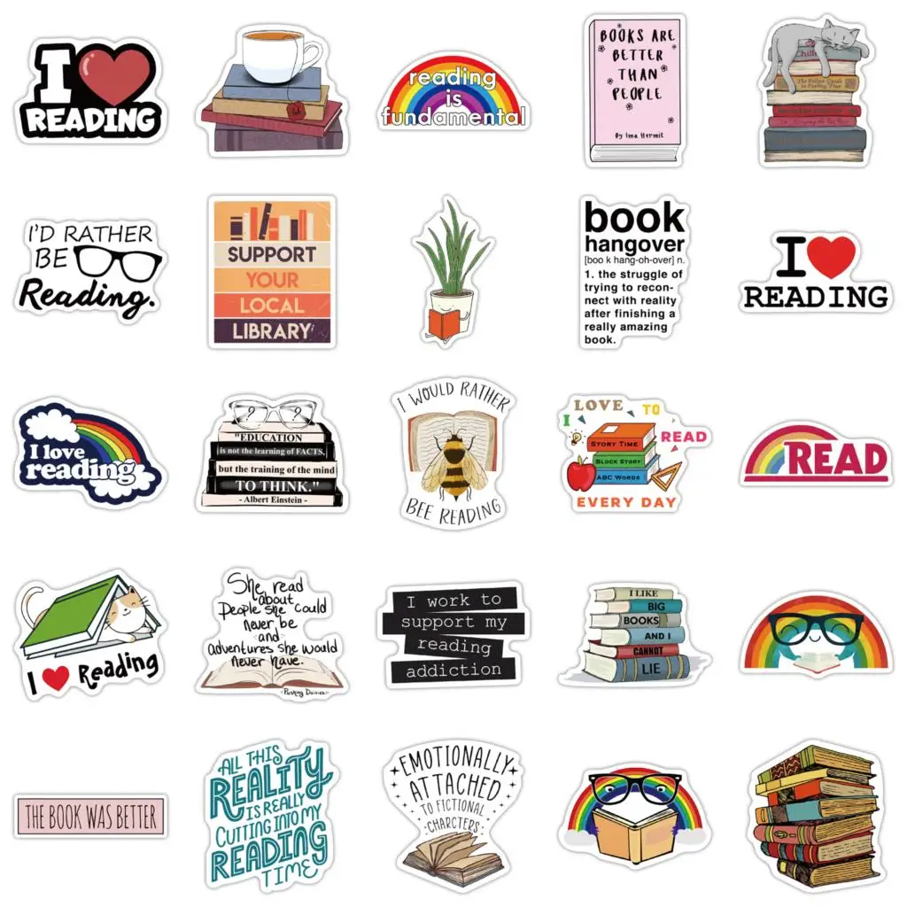 50 pezzi I love reading Vinyl Decal Stickers Premium Waterproof Die Cut Matte Sticker Best Friend Gifts