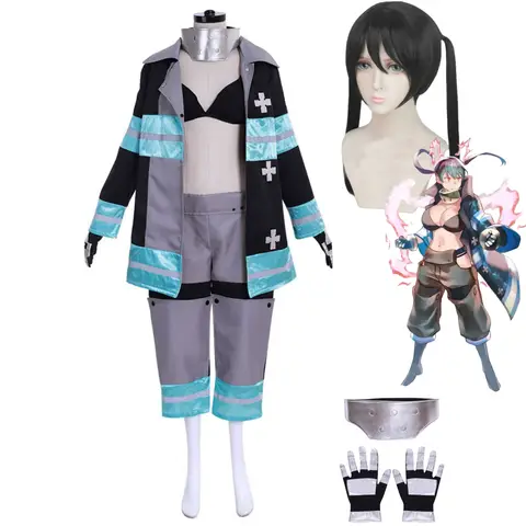 アニメ消防士エネン enn の Shouboutai 環コタツコスプレ衣装ウィッグセクシーな女性消防士制服ハロウィンプレイスーツ