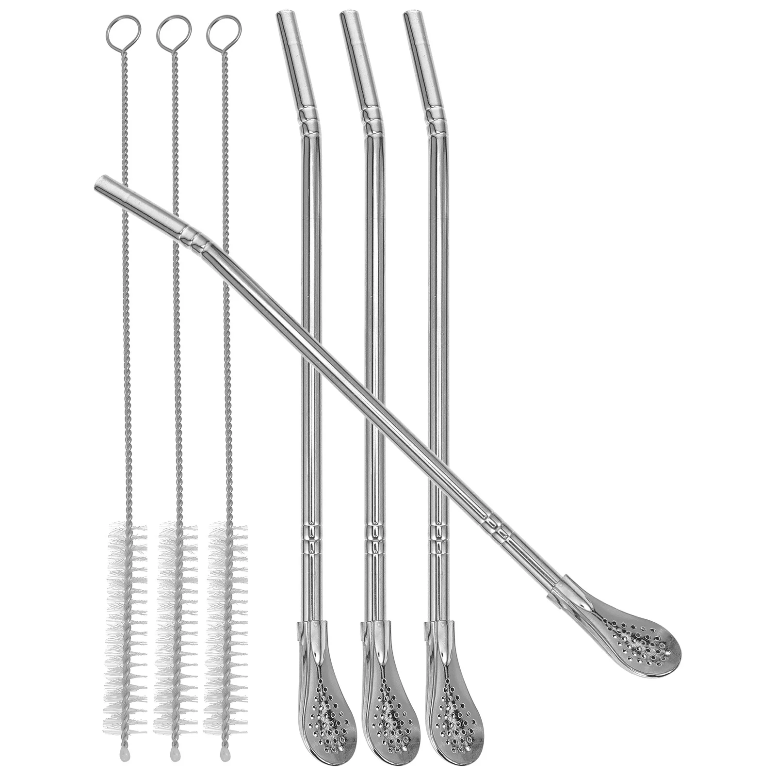 

1 Set Stainless Steel Straw Spoon Multi-Function Stirring Spoon For Coffee Dessert Reusable Kitchen Bar Tool Portable Mixing