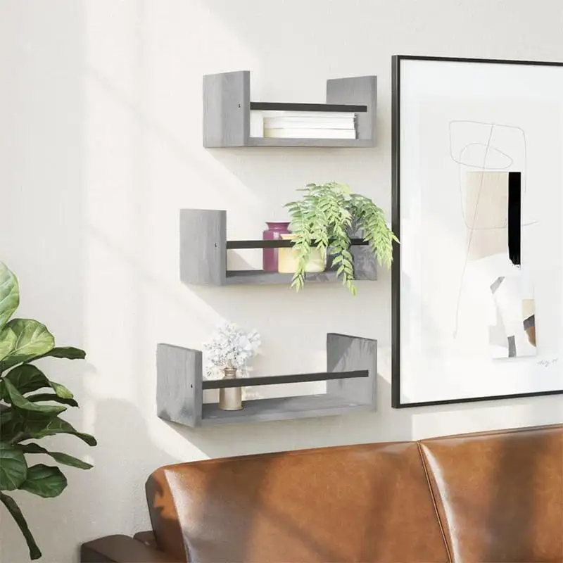3-teiliges schwebendes Wandregal-Set mit Sicherheitsleiste – Moderne Wandregale in Holzoptik für Wohnzimmer, Badezimmer & Flur, Moderne Aufbewahrungsregale, Mehrzweckregal, Präsentationsregal,