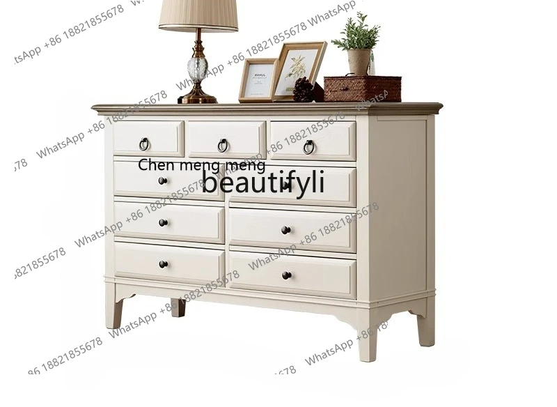 American light luxury Mediterranean solid wood chest white furniture living room storage cabinet bedroom solid wood cabinet
