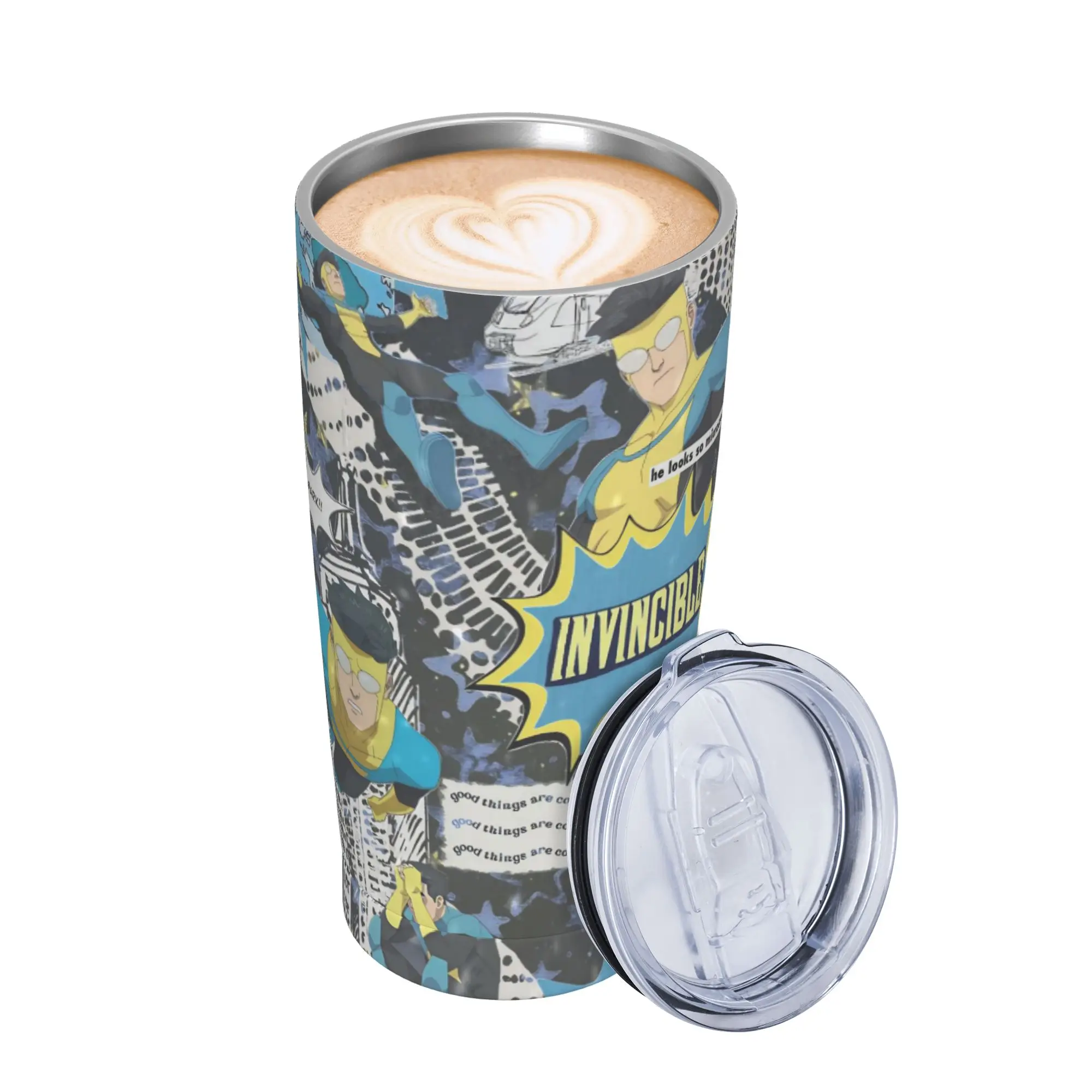 Invincibles Comic Insulated Tumbler with Straws Lid  Stainless Steel Coffee Mugs Double Wall Hot Cold Drinks Cups 20oz