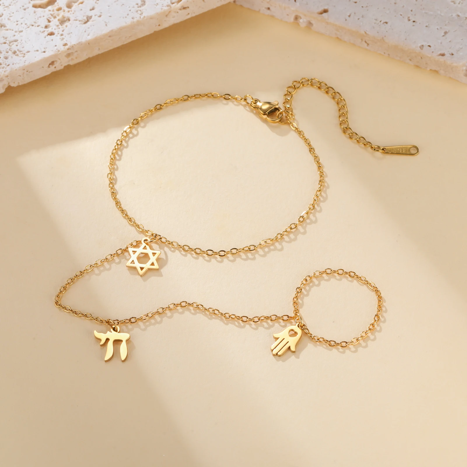 EUEAVAN 1 قطعة نجمة داود العبرية تشاي سوار للنساء الذهب اللون الحد الأدنى أساور ساحرة اليهودية تميمة مجوهرات هدايا