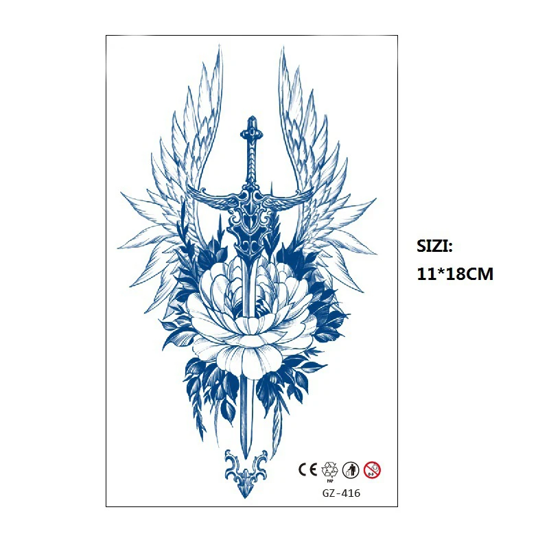 Fresh Herbal Juice Tattoo Semi Permanent 7-15 Day Tattoo Flower Arm Waterproof Non Reflective Temporary Tattoo Sticker 11*18cm