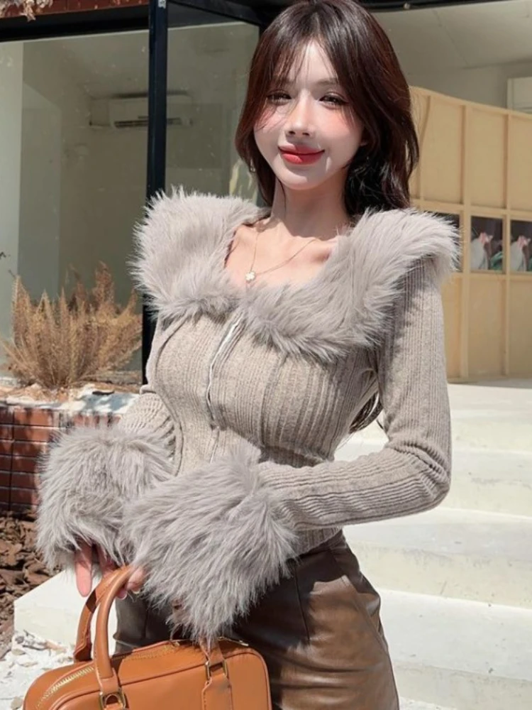 Japanese Fluffy Sweet Y2k Aesthetic Coats All Match Casual Harajuku Slim Sweaters Fashion Chic Women Streetwear Grunge Cardigans