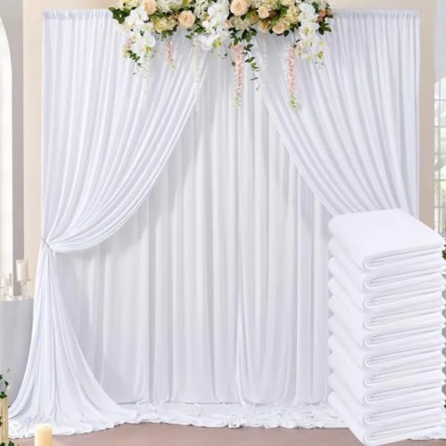 

Parties, polyester, white, wrinkle-free 50ft×10ft backdrop curtain with 10 panels of 5×10ft drapes for wedding, birthday, baby