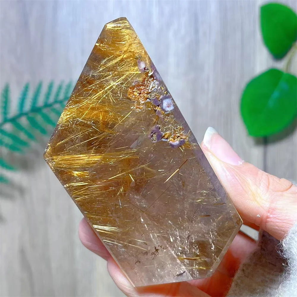

Gold Hair Free Form Smokey Clear Quartz Crystal Natural Mineral Gift Home Decoration Carving Meditation Natural Energy Gemstone