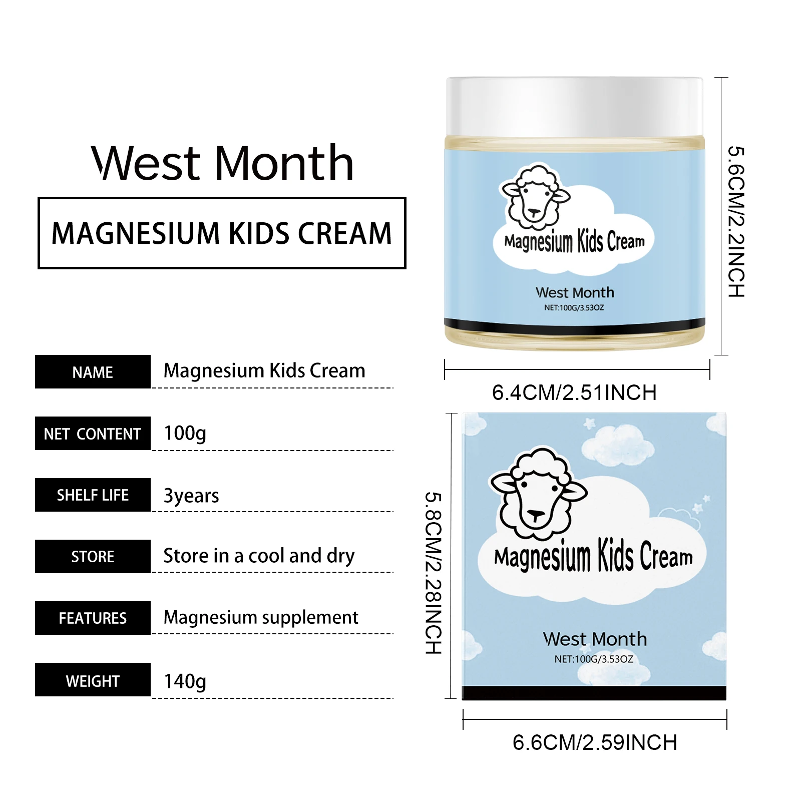 WEST MONTH Kids Sleep Skin Cream Soothing At Night Rich In Magnesium Chloride Deeply Moisturizing Gentle Care
