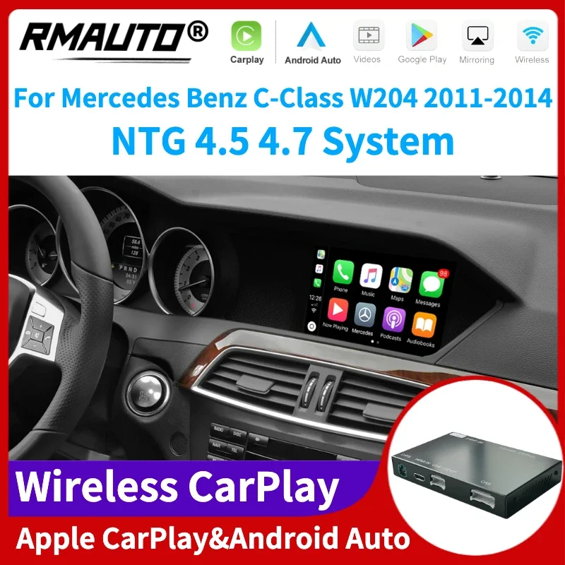 

RMAUTO Wireless Apple CarPlay NTG 4.5 4.7 for Mercedes Benz C-Class W204 2011-2014 Android Auto Mirror Link AirPlay Car Play