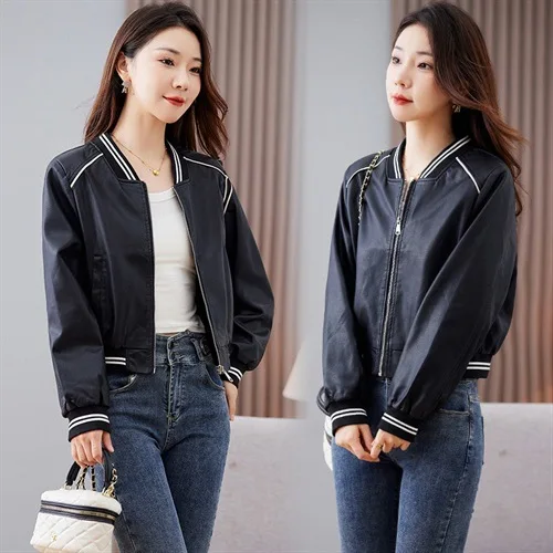 

Leather jacket short jacket women's small baseball suit 2024 spring and autumn new sheep leather jacket short top