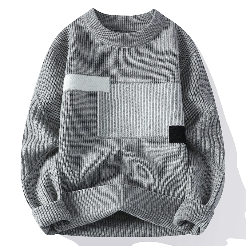 Pull à col roulé en tricot patchwork pour hommes, pulls décontractés coréens, tricots chauds, mode automne et hiver