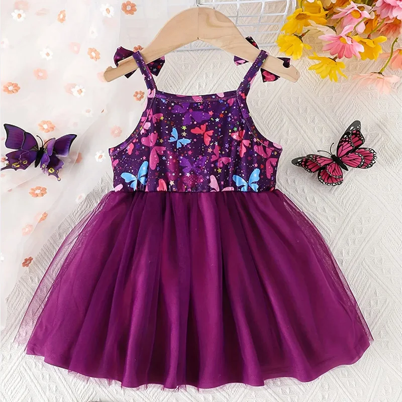 Summer Baby Girl Dress With Cute Floral Print Suspender, Sweet Princess Chiffon Dress For Girls