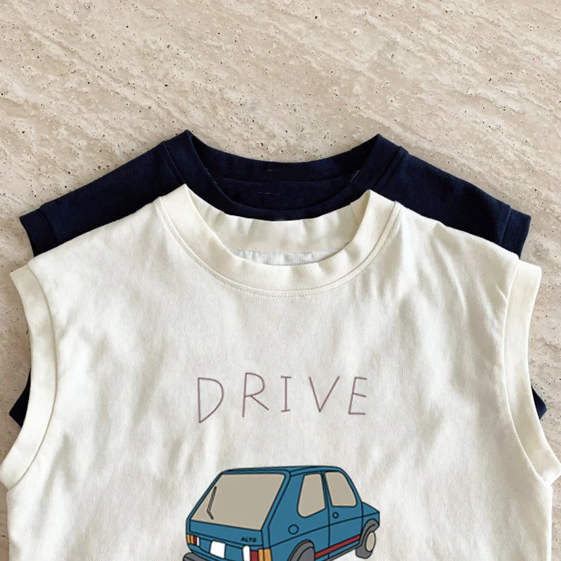 Children\'s Summer T-Shirt Cotton Baby Children\'s Undershirt T-Shirt 2024 New Cartoon Car Hundred Boys and Girls Undershirt Tops