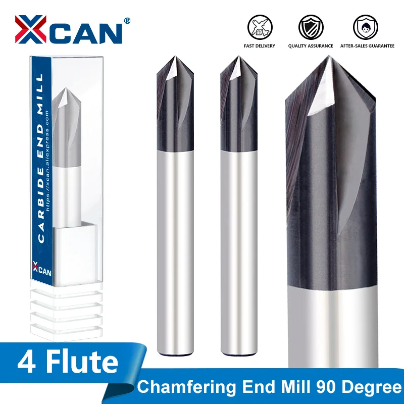 

XCAN 1/4'' Shank Router Bit 4 Flute Milling Cutter Chamfering End Mill 90 Degrees CNC Machine Chamfer Mill for Metal