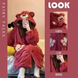 Disney Toy Story Lotso Girls Winter Plus Velvet Thickened Coral Velvet Nightgown To Wear Long Cartoon Home Clothes To Keep Warm