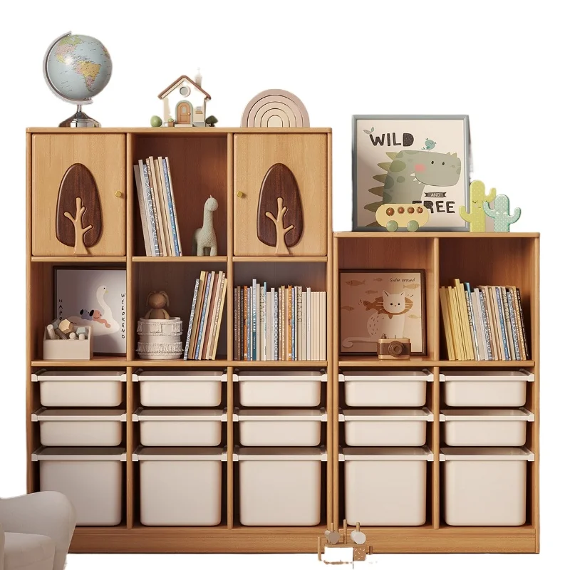 Solid wood floor-to-ceiling shelves, living room against the wall to store household multi-layer lockers, picture book racks