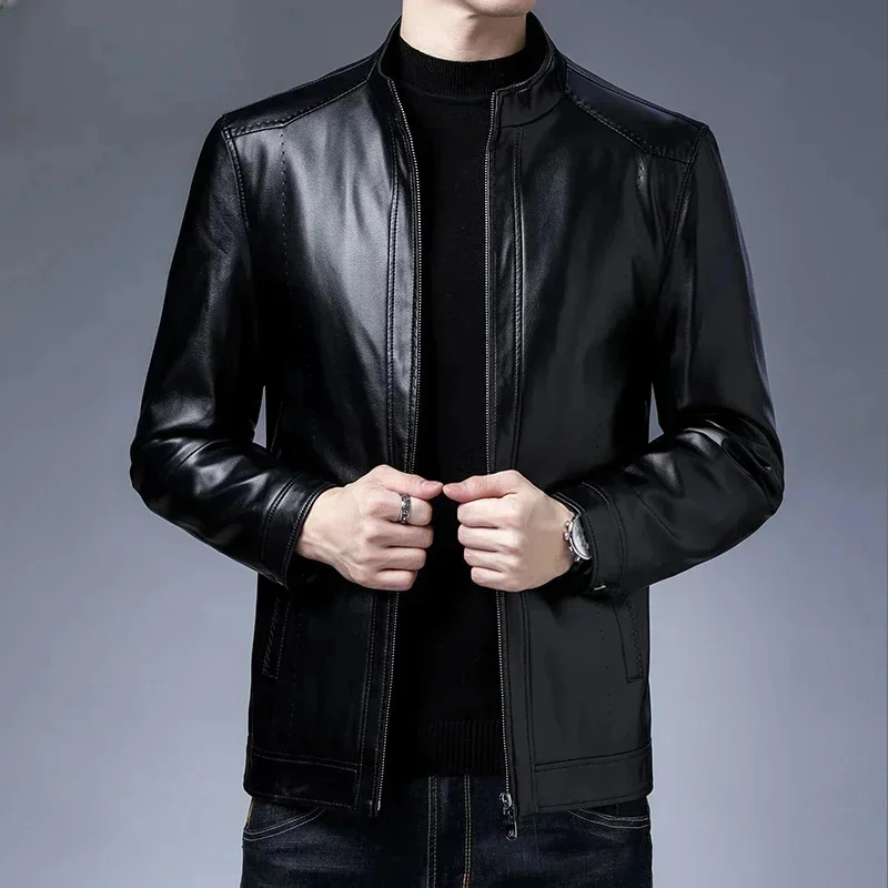 

Men Leather Jacket Autumn Winter Jackets for Clothing Standing Collar Casual Business Coat Slim Warm Coats Roupas Maculinas