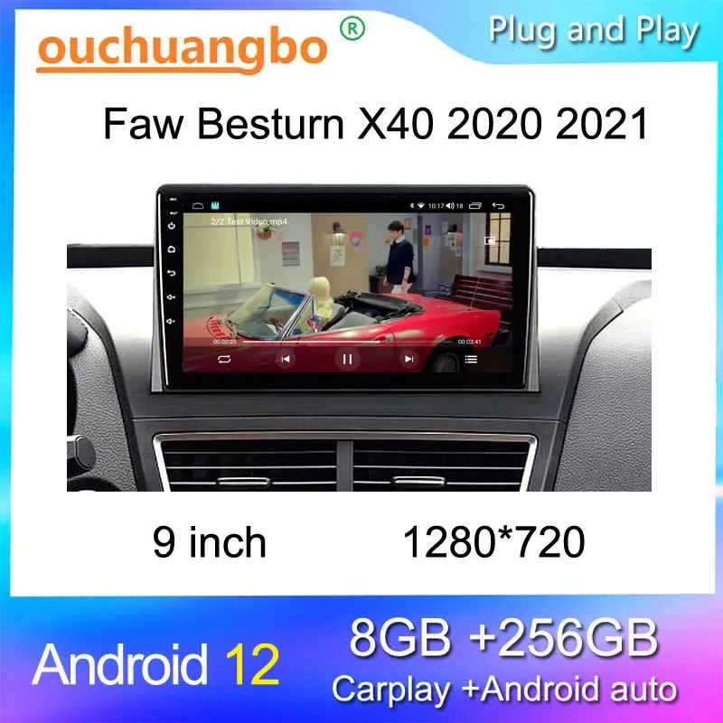 Ouchuangbo radio gps navigation recorder for 9 inch faw Besturn X40 2020 2021 Android 12 audio stereo carplay 1280*720