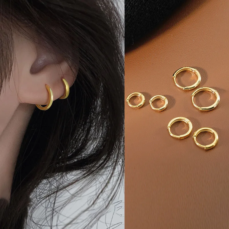 ANENJERY 1 Pair Minimalist Huggie Hoop Earrings For Women Tiny Round Earrings 6mm/8mm/10mm/12mm/15mm