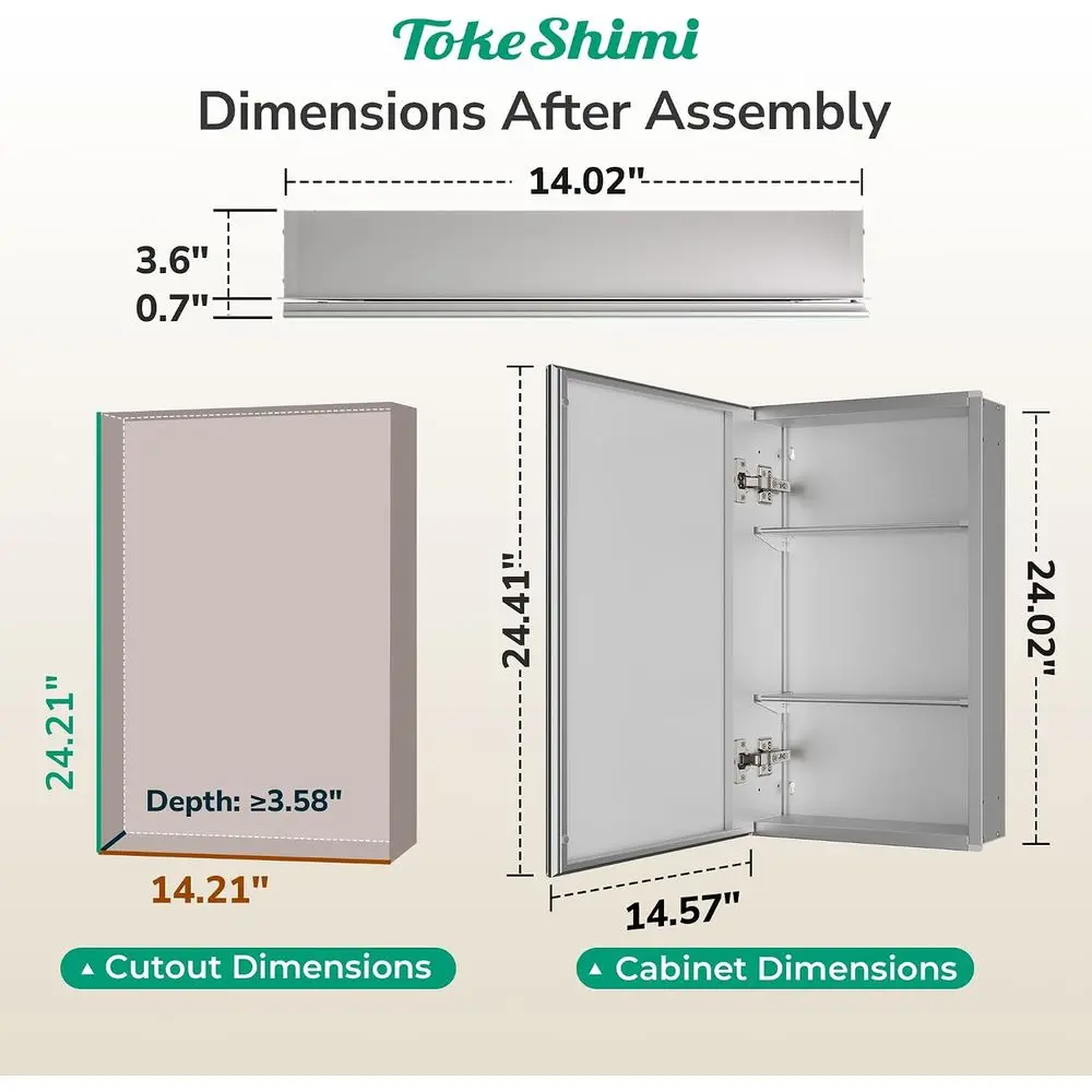 14 x 24 Medicine Cabinet with Mirror, Assembly Required, Silver Reced Bathroom Medicine Cabinet with Tempered Beveled Mirror, St
