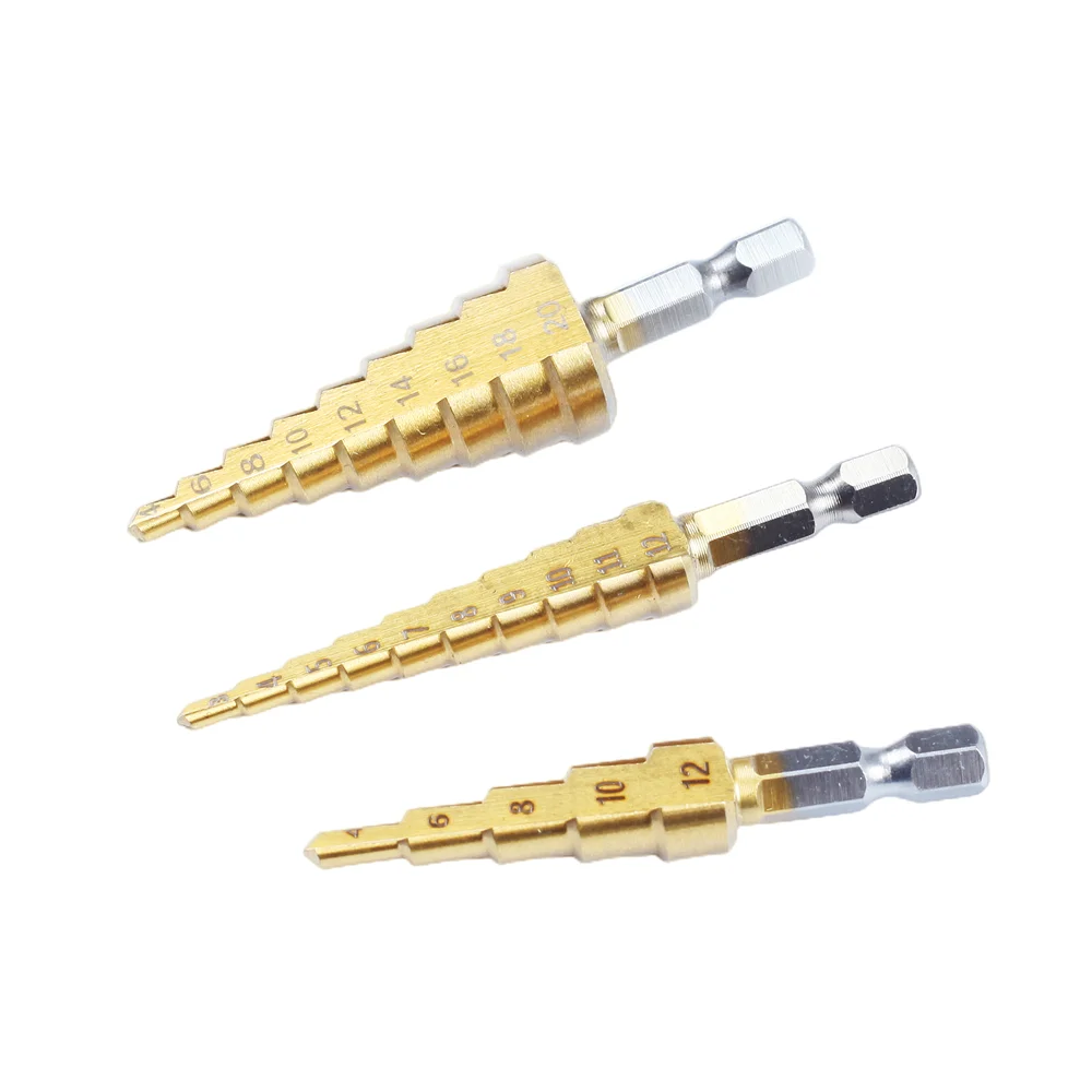 3-12mm 4-12mm 4-20mm HSS Straight Groove Step Drill Bit Set Titanium Coated Wood Metal Hole Cutter Core Drill Bit Set