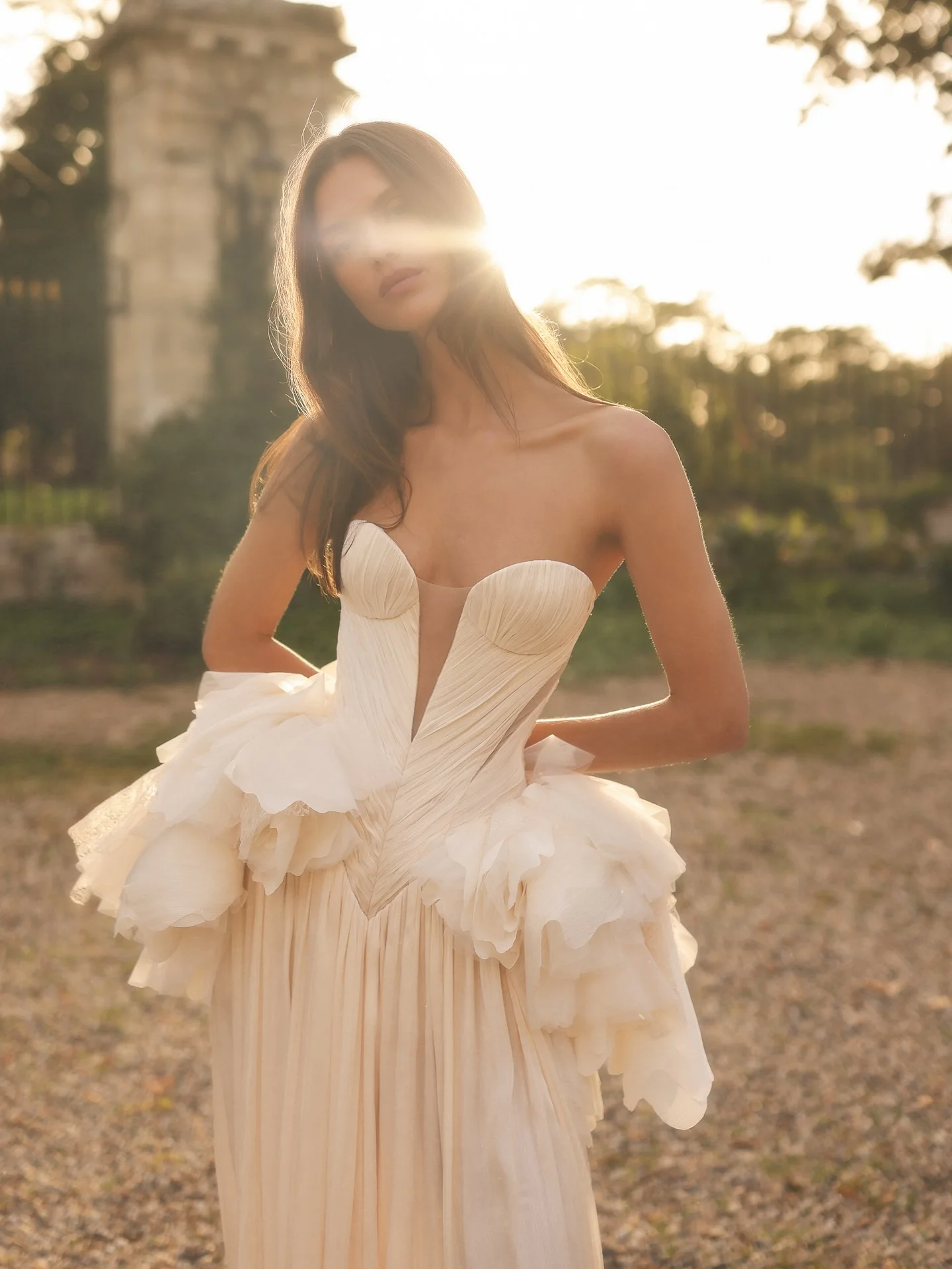 Sharon Said Wedding Dress Strapless Pleated Appliques High Split Long Train Bride Reception Gowns SW243 Customized