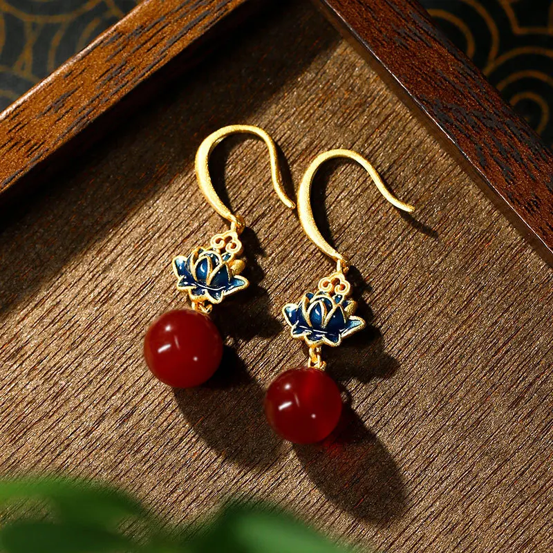 

Chinese Classical Style Lotus Shaped Simple Women's Earrings Retro Accessories