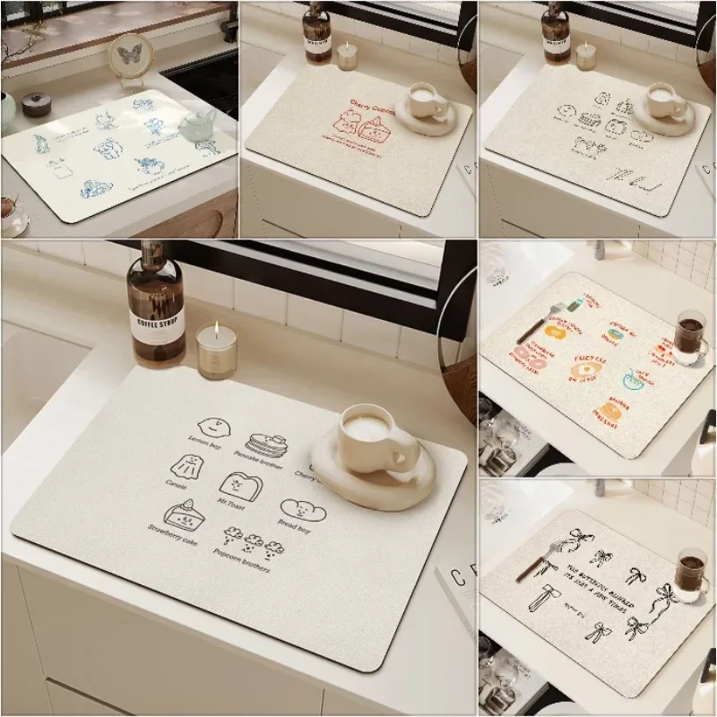 Simplified Drawing Household Kitchen Coffee Machine Drain Pad, Heat Insulation and Water Absorption Pad, Sink Anti Slip Pad