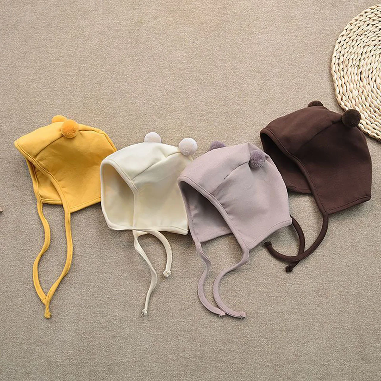 Plush Ball Baby Ear Protection Hat Cute Newborn Fetal Cap Spring Autumn Infant Headgear Bonnet 0-12Month Boys Girls Warm Beanies
