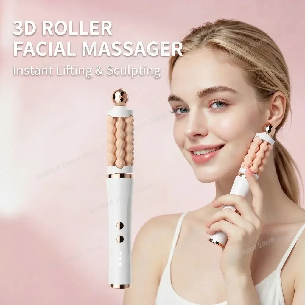 3D Roller Face Massager, Microcurrent V-Line Shaping Tool, Facial Lifting Device for Skin Tightening, Anti-Aging Spa Use