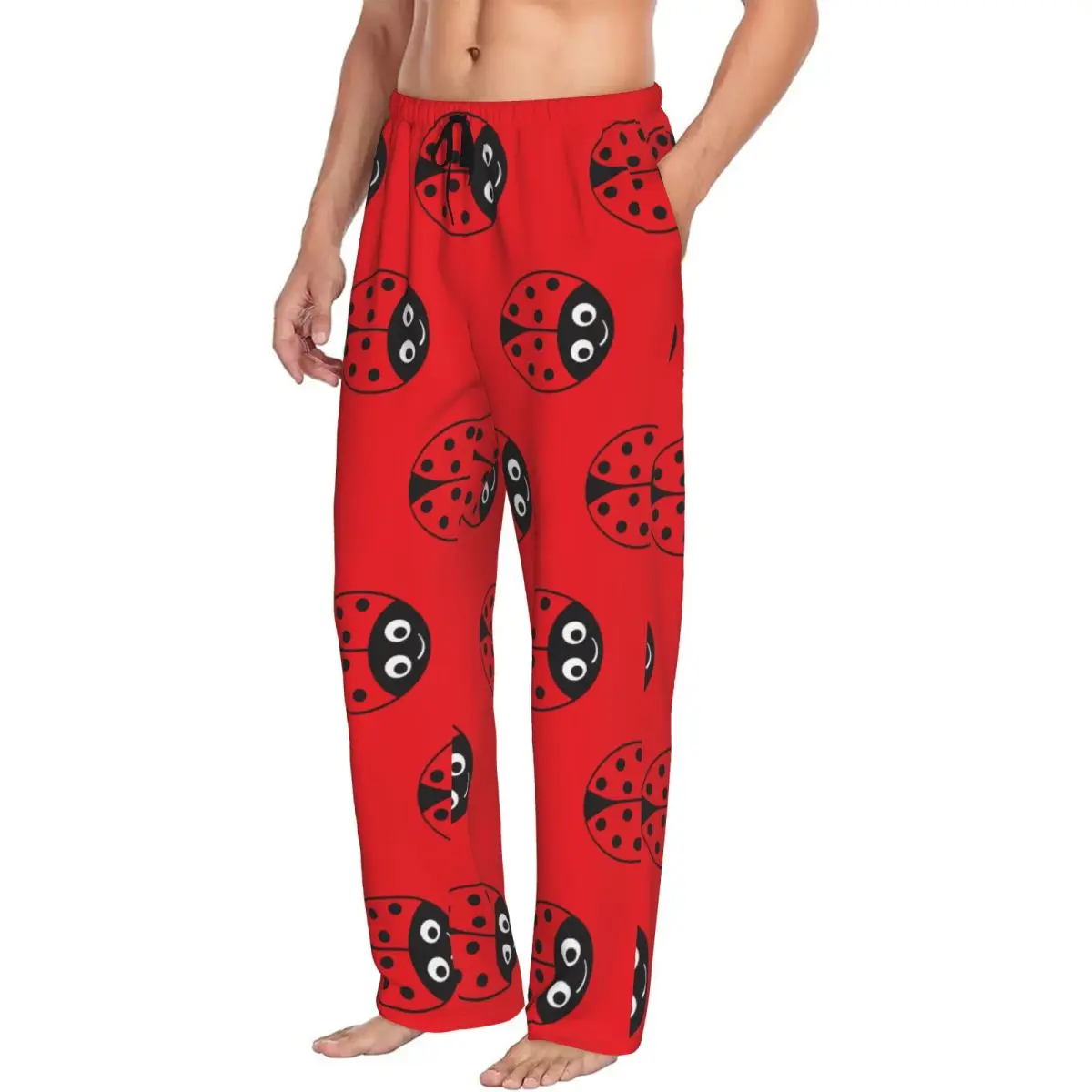 Custom Ladybug Girl Men Pajama Pants Lounge Sleep Sleepwear Bottoms with Pockets
