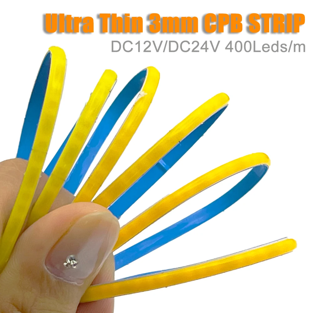 Ultra Thin 3mm COB LED Strip Light High Density Super Slim Flexible Linear Lighting 3000K 4000K 6000K Home Decor DIY DC12V 24V